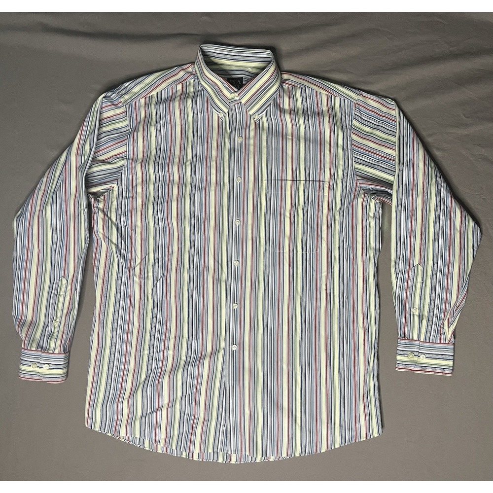 Jos A Bank Traveler Oxford Dress Shirt Men's Large Stripes Long Sleeve Button Up